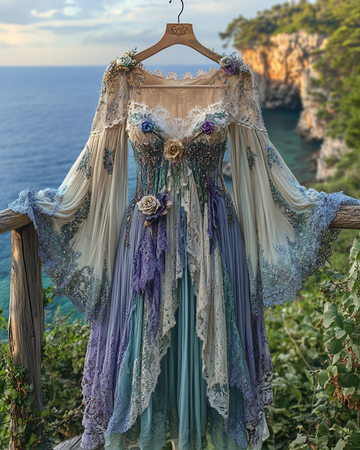 Vestido de Verão com Renda e Babados Contrastantes 0eaf