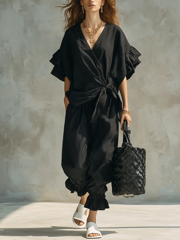 Conjunto Moderno Transpassado Risca de Giz Preto