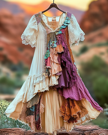 Summer Vintage Floral Lace Patchwork Dress 3493