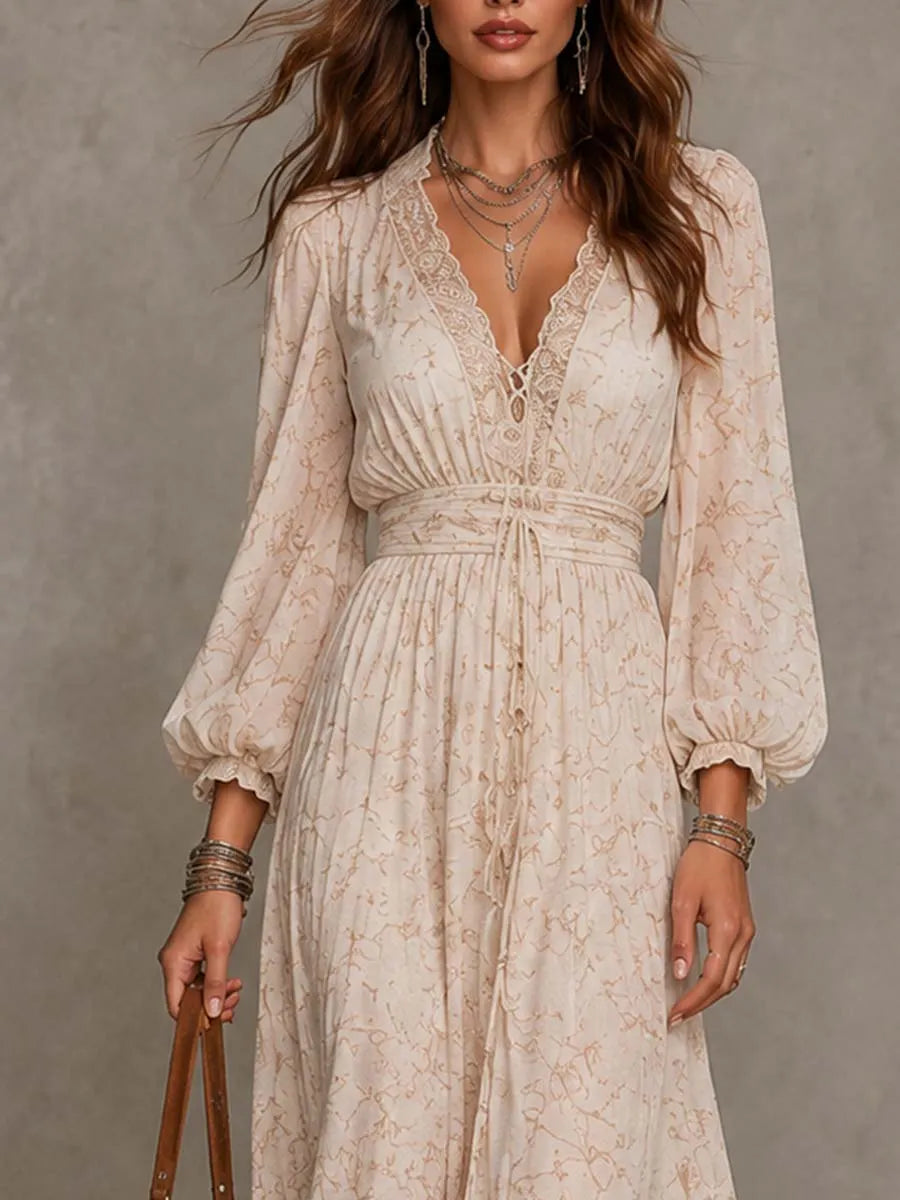 Bohemian Vacation Lace-up Maxi Dress