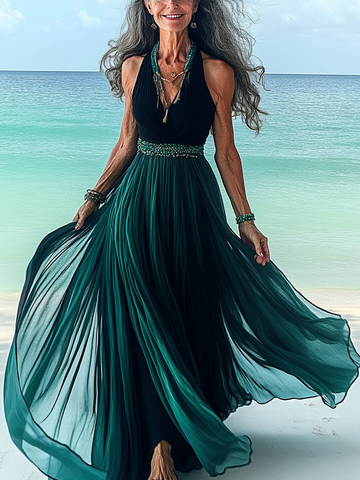 Vestido elegante com contraste de cores para as férias de verão 15a6