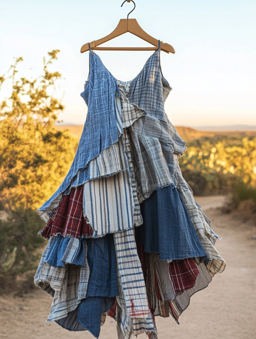 Vestito estivo artigianale in pizzo e denim patchwork 2a70