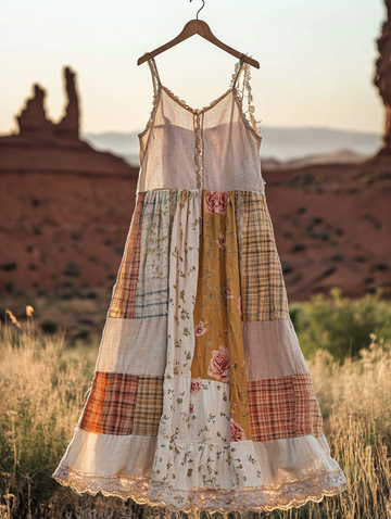 Vestido Vintage de Retalhos com Estampa de Verão 91fd