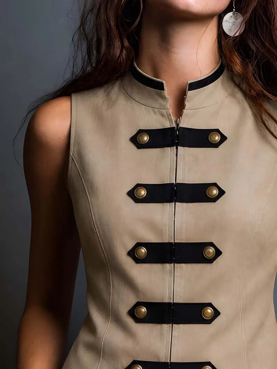 Gilet militaire rétro avec liserés contrastés