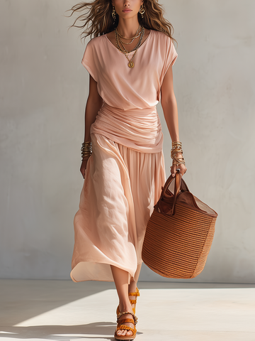 Conjunto Top Fluido e Saia Midi Drapeada