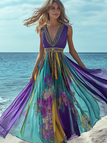 Vestido elegante de verão com contraste de cores 7eff