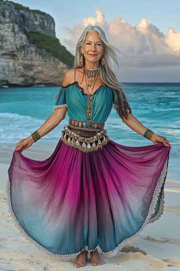 Vestido elegante de verão com contraste de cores cbf8