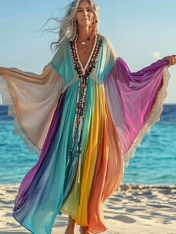 Vestido de verão elegante com contraste de cores 3134