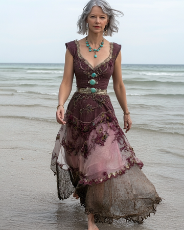 Vestido de Linho Miçangas Turquesa Praia Férias de Verão 9598