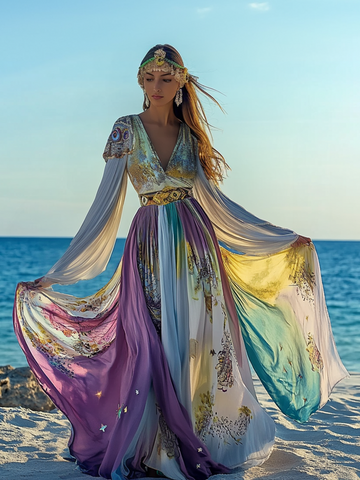 Vestido elegante de verão com contraste de cores 026e