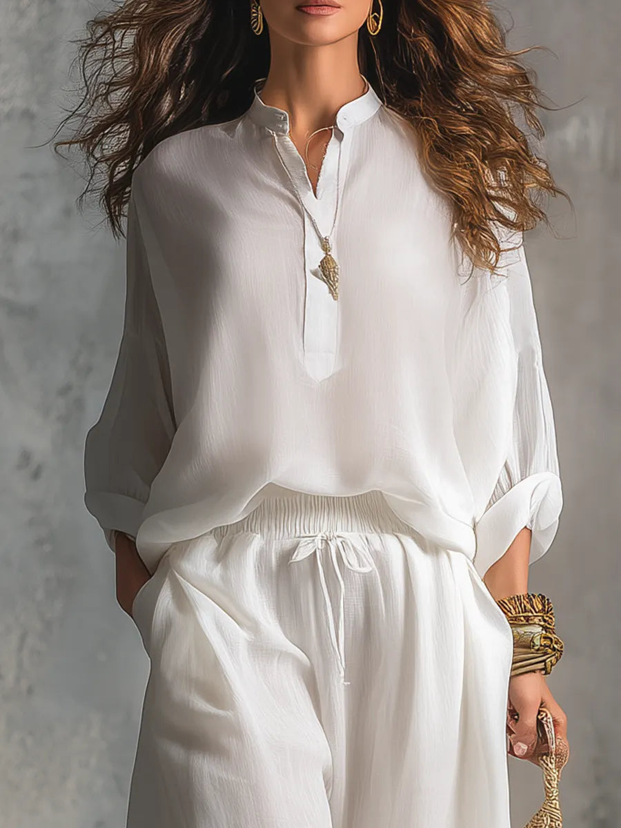 Relaxed Drawstring Linen Pants Set