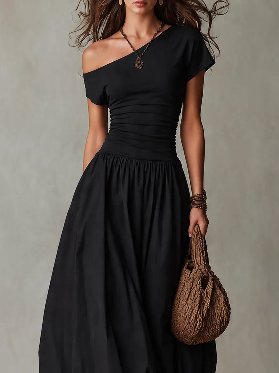 Robe longue asymétrique à ourlet ballon, style vintage
