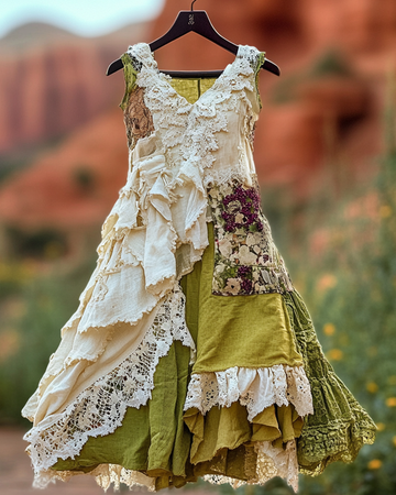 Summer Vintage Floral Lace Patchwork Dress 1e3c