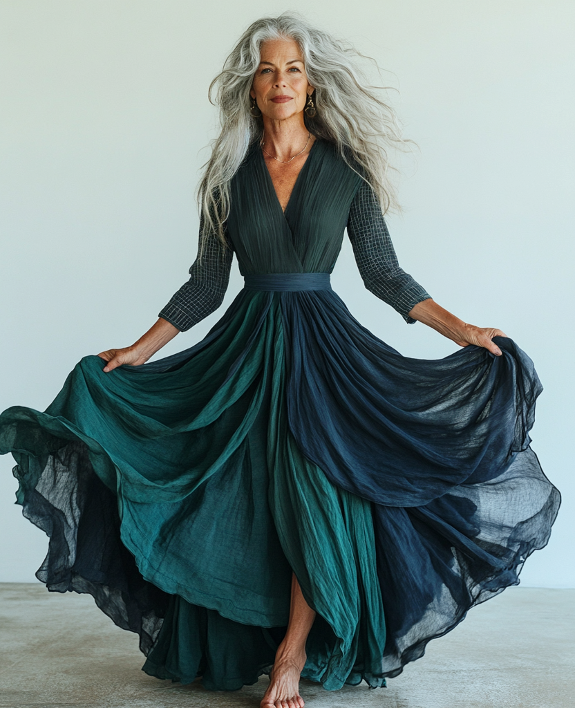 Robe trapèze vintage ample verte à contraste de couleur e7be