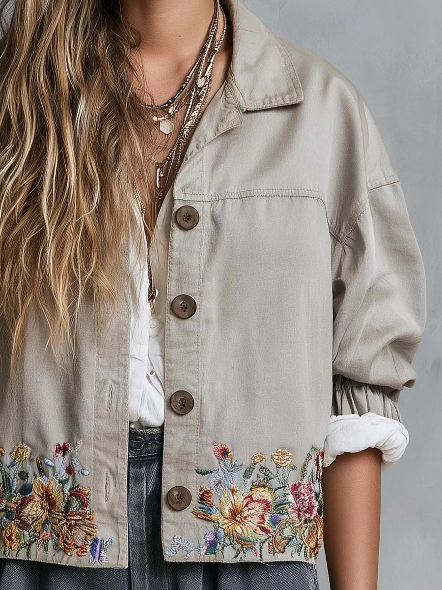 Boho Embroidered Cropped Utility Jacket