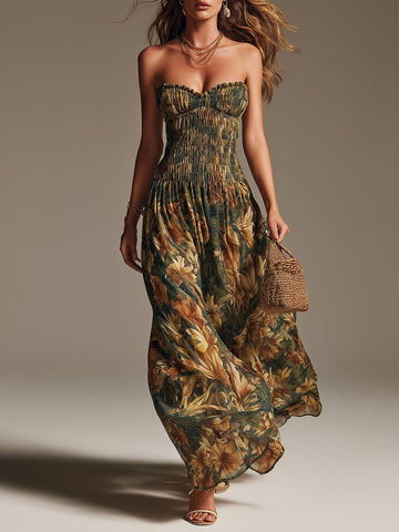 Vestido Maxi Tomara que Caia Franzido Estilo Tropical