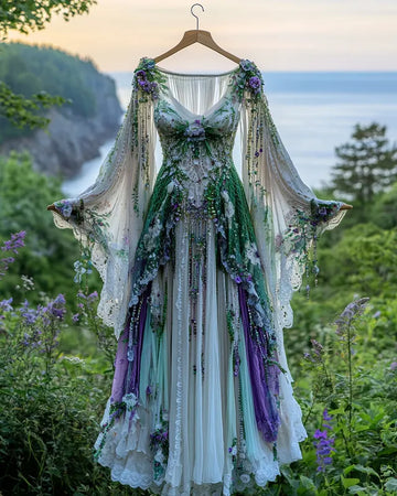 Robe contrastante en dentelle à volants pour les vacances d'été b5f7
