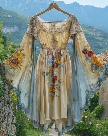 Robe d'été en mousseline contrastante à volants en dentelle aff6