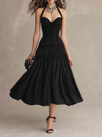 Vestido Midi Boêmio com Alças, Franzido e Camadas