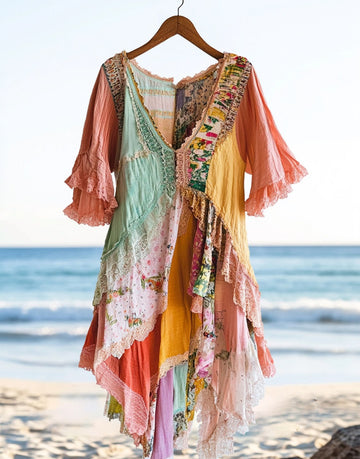 Vestido Patchwork Estampa Vintage de Verão 3803