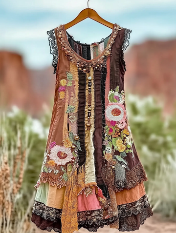 Vestido Vintage de Verão com Retalhos e Estampa b2e9