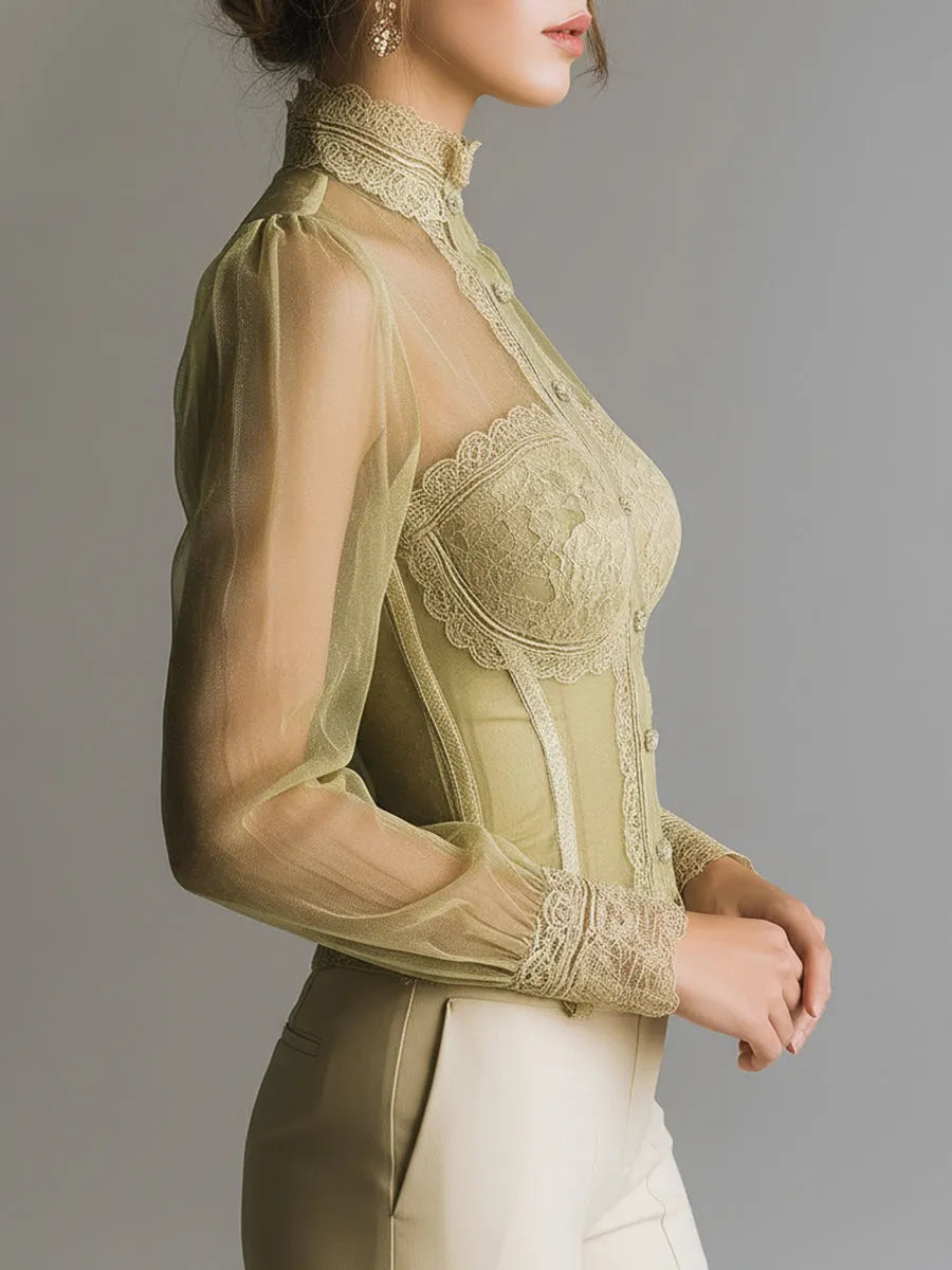 Camicetta Stile Bustier Romantica In Rete E Pizzo