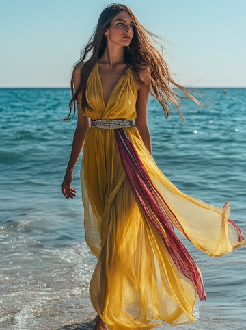 Vestido elegante de verão com contraste de cores 7f18