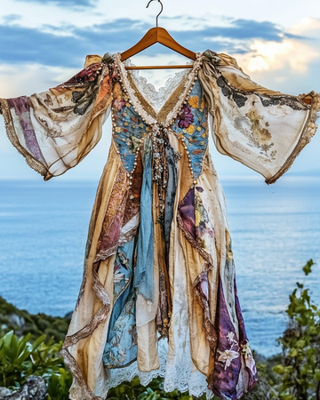 Vestido de Verão com Babados e Renda Contraste afa5