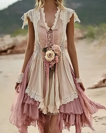 Vestido de renda costurado para as férias de verão 423d