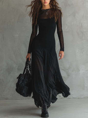 Vestido Longo Retrô com Mangas Transparentes