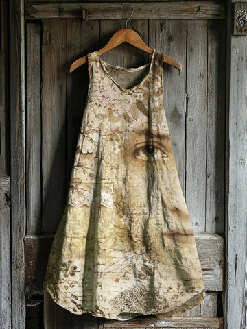 Vestido Midi Regata de Linho Estampado Floral Vintage ddba
