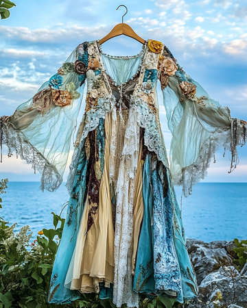 Vestido de Verão com Renda e Babados Contrastantes f1e9