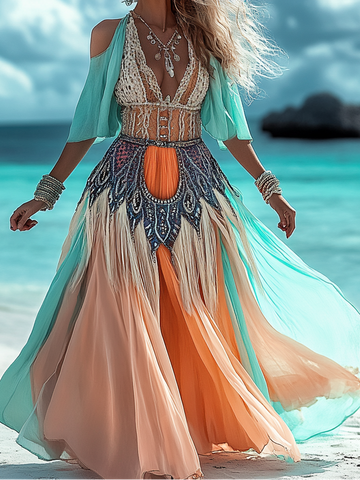 Vestido elegante de verão em cores contrastantes 2540
