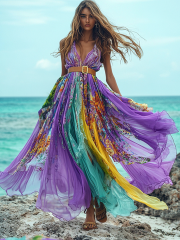Vestido elegante de verão com contraste de cores e5d0