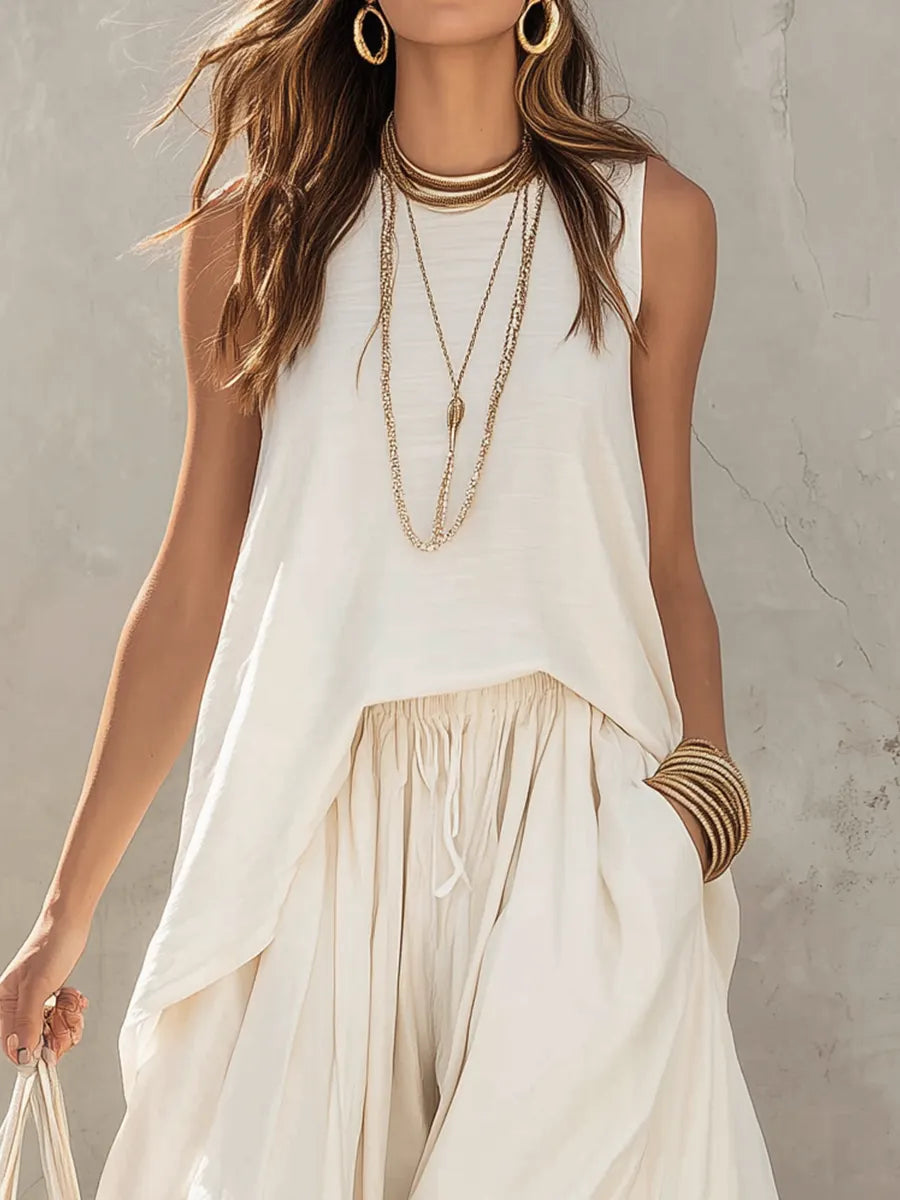 Ensemble haut décontracté et pantalon harem Effortless Ivory