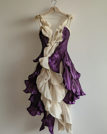 Vestido de verão irregular com renda, patchwork e miçangas 0291