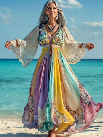 Vestido elegante de verão com contraste de cores 7b45
