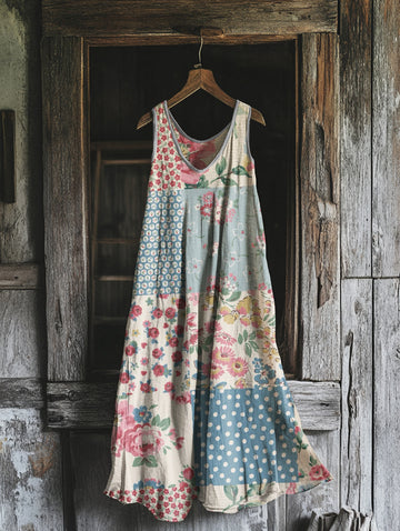 Abito da donna vintage boho con toppe floreali 345f