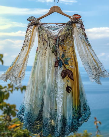 Vestido Contraste em Renda com Babados para o Verão 3392