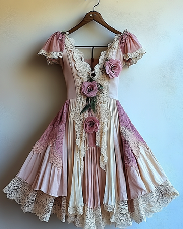 Robe d'été irrégulière en dentelle à patchwork 233b