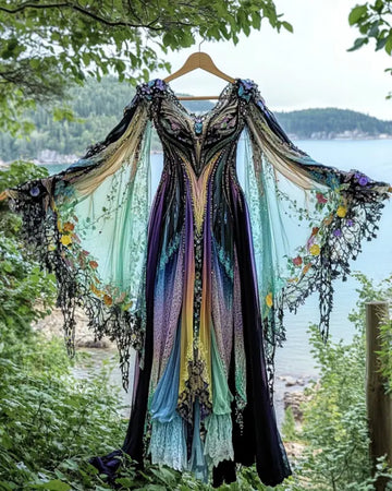 Vestido de verão com babados, renda e chiffon com contraste c59c