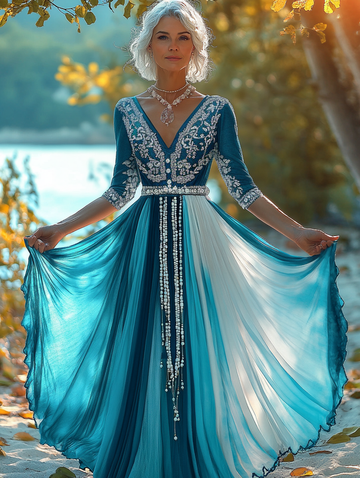 Vestido elegante de verão com contraste de cores 9cf8