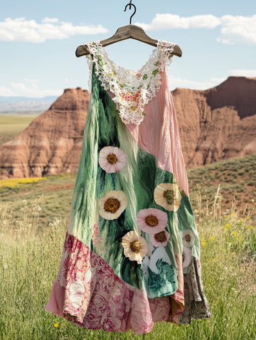 Vestido de verão colorido com patchwork contrastante 84e6