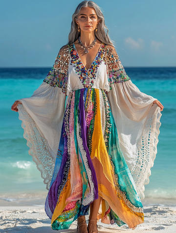 Vestido elegante de verão com contraste de cores 3d29