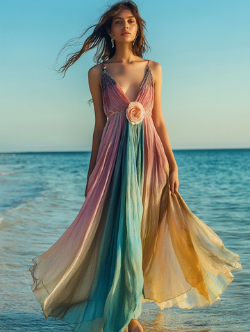 Vestido elegante de verão com contraste de cores 8225