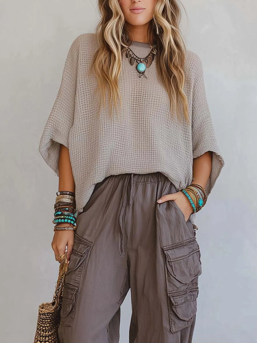 Ensemble haut en maille rétro et pantalon à revers