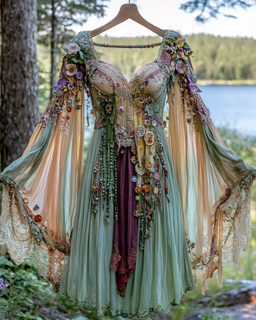 Vestido de verão com babados e renda e contraste de cores 1498