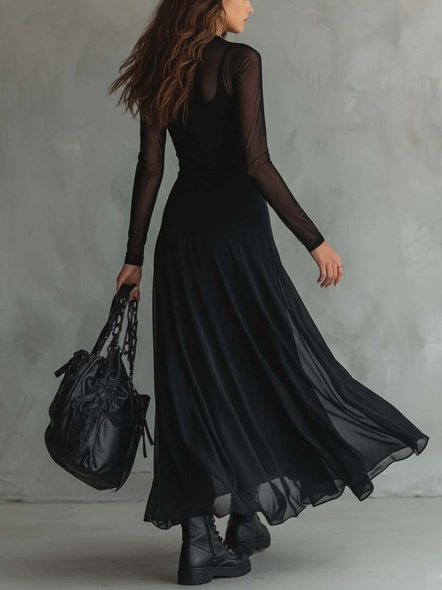 Robe longue rétro à manches transparentes
