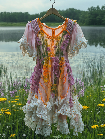 Robe d'été à volants et dentelle contrastée 7a62