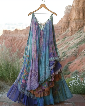 Summer Vintage Floral Lace Patchwork Dress 8b23